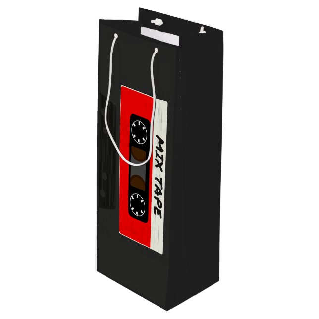 Sac Cadeau Pour Bouteille Bande De Mix Rouges - Années 80 Et 90 Cadeaux Insp (Devant Angle)
