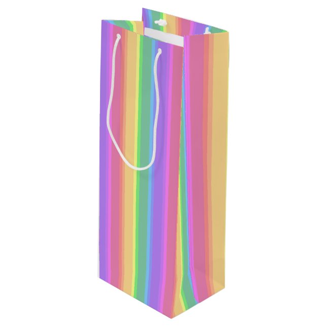 Sac Cadeau Pour Bouteille Bandes arc-en-ciel pastel (Devant Angle)