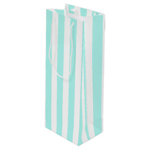 Sac Cadeau Pour Bouteille Bandes de bonbons turquoise et blanche