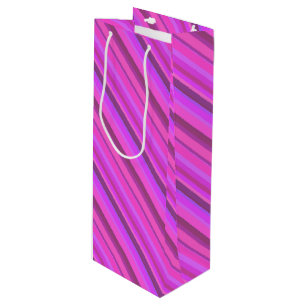 Sac Cadeau Pour Bouteille Bandes diagonales roses