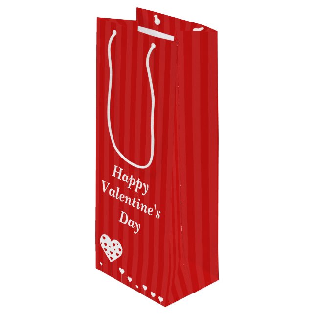 Sac Cadeau Pour Bouteille Beaux coeurs de heureuse Sainte-Valentin (Devant Angle)