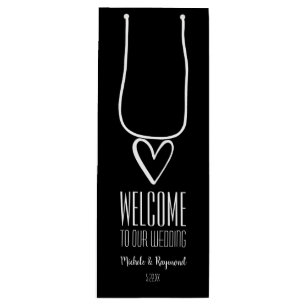 Sac Cadeau Pour Bouteille Bienvenue à Notre Mariage Noir