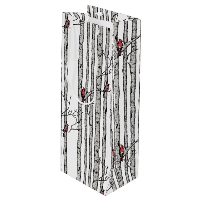 Sac Cadeau Pour Bouteille Birch Trees modernes et Red Cardinal Birds (Devant Angle)