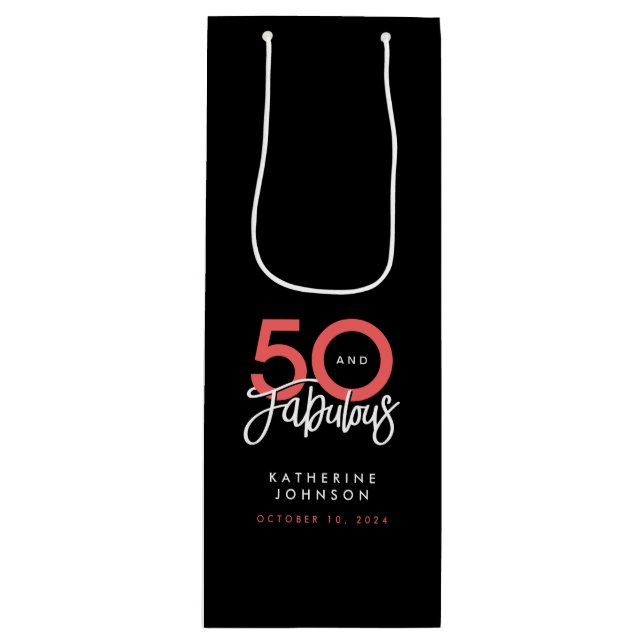 Sac Cadeau Pour Bouteille Black 50 et Fabulous Elegant 50e anniversaire (Devant)