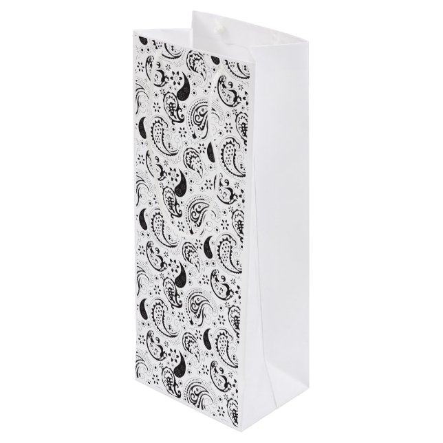 Sac Cadeau Pour Bouteille Black & White Paisley Pattern –Elegant Textile Art (Dos Angle)