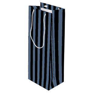 Sac Cadeau Pour Bouteille Bleu gris et noir rayures