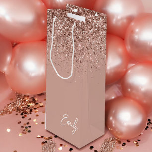 Sac Cadeau Pour Bouteille Blush Rose Gold Fille Paillettes Monogramme