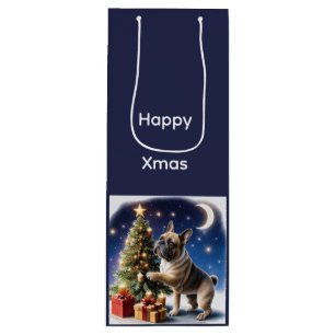 Sac Cadeau Pour Bouteille Bouledogue français arbre de Noël Bouledogue