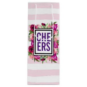 Sac Cadeau Pour Bouteille Bouquet de fleurs rose et pavot
