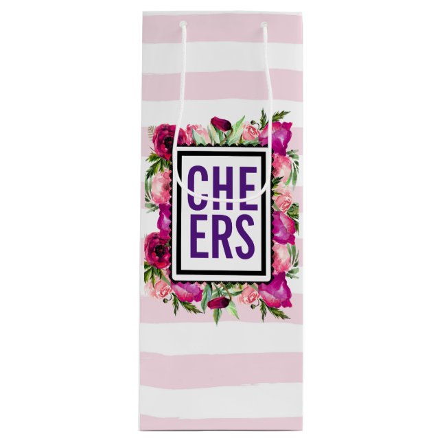 Sac Cadeau Pour Bouteille Bouquet de fleurs rose et pavot (Devant)