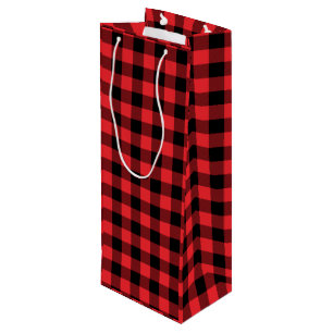 Sac Cadeau Pour Bouteille Buffalo Plaid Red Black Check