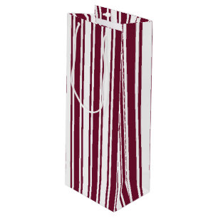 Sac Cadeau Pour Bouteille Burgundy rouge et blanc bonbons rayures