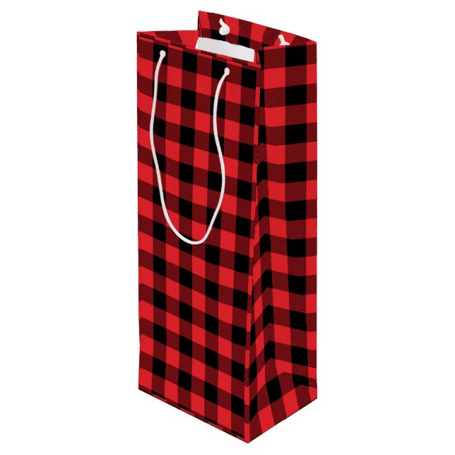 Sac Cadeau Pour Bouteille Carreaux Rouge Noir Buffalo (Dos Angle)