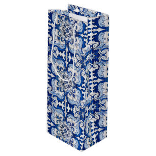 Sac Cadeau Pour Bouteille Carrelage d'azulejo antique motif floral