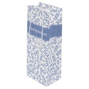 Sac Cadeau Pour Bouteille Centenarian 100th Blue Random Number Motif