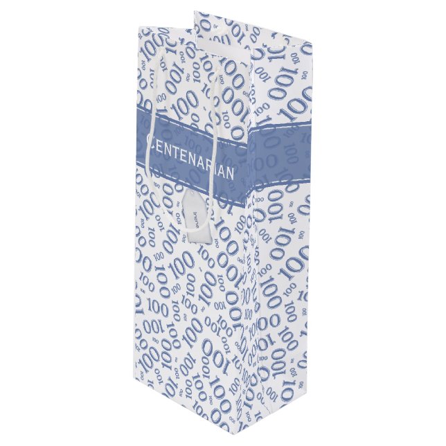 Sac Cadeau Pour Bouteille Centenarian 100th Blue Random Number Motif (Devant Angle)