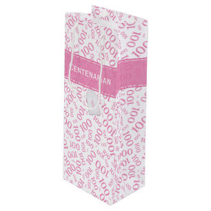Sac Cadeau Pour Bouteille Centenarian 100th Pink Random Number Motif
