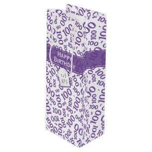 Sac Cadeau Pour Bouteille Centenarian 100th Purple Random Number Motif