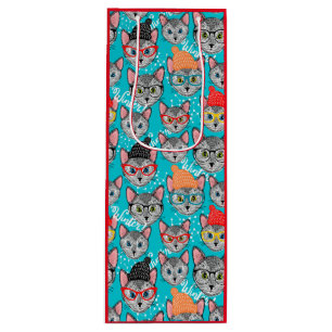 Sac Cadeau Pour Bouteille Chat dans le casquette
