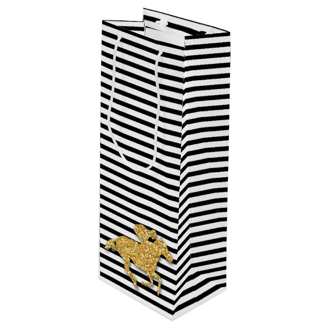 Sac Cadeau Pour Bouteille Cheval sur bandes noires et blanches (Devant Angle)