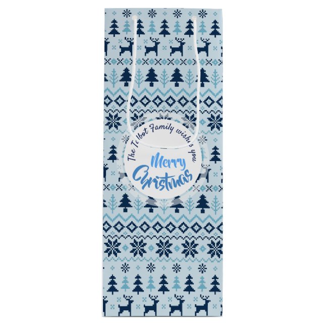 Sac Cadeau Pour Bouteille CHRISTMAS Blue Deer motif personnalisé Vin cadeau (Devant)