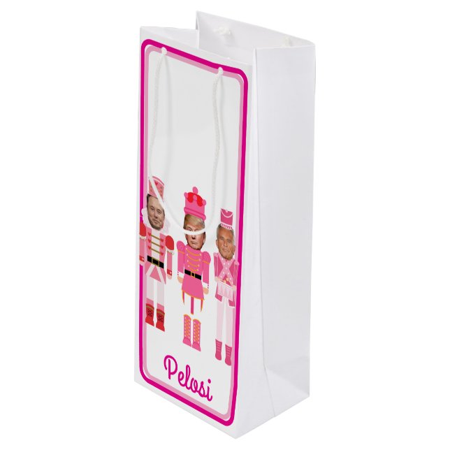 Sac Cadeau Pour Bouteille Christmas Nutcracker Trump Kennedy Musk (Devant Angle)