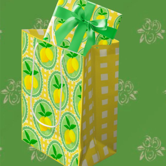 Sac Cadeau Pour Bouteille Citrons jaunes rétro (Springtime fresh all occasion gift bags, several sizes.)
