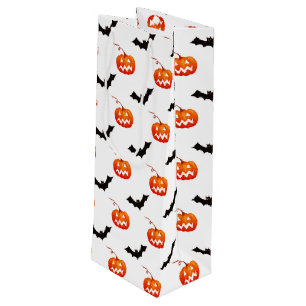 Sac Cadeau Pour Bouteille Citrouilles et chauves-souris d'Halloween, des fri