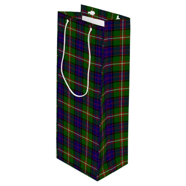 Sac Cadeau Pour Bouteille Clanranald tartan bleu vert plaid (Devant Angle)