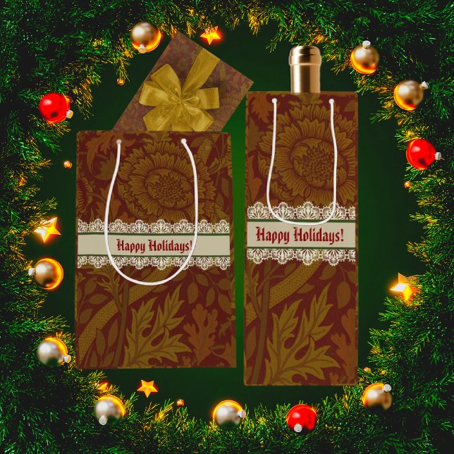 Sac Cadeau Pour Bouteille Classic William Morris Gold Holiday (Gift bags are perfect for hostess gifts!)