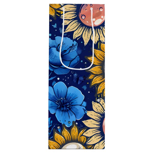 Sac Cadeau Pour Bouteille Cobalt Bloom  (Devant)