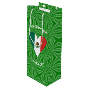 Sac Cadeau Pour Bouteille Coeur du drapeau mexicain personnalisé