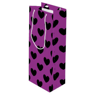 Sac Cadeau Pour Bouteille Coeurs de polka noir sur violet