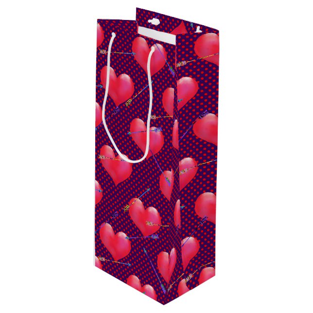 Sac Cadeau Pour Bouteille Coeurs et flèches peints | Saint Valentin (Devant Angle)