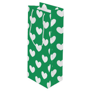 Sac Cadeau Pour Bouteille Coeurs polka blanc sur Kelly green