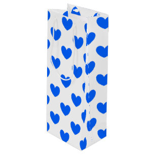 Sac Cadeau Pour Bouteille Coeurs polka bleu sur blanc