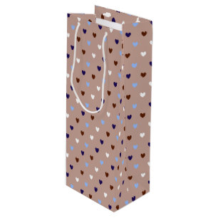 Sac Cadeau Pour Bouteille Coeurs Polka sur brun pâle