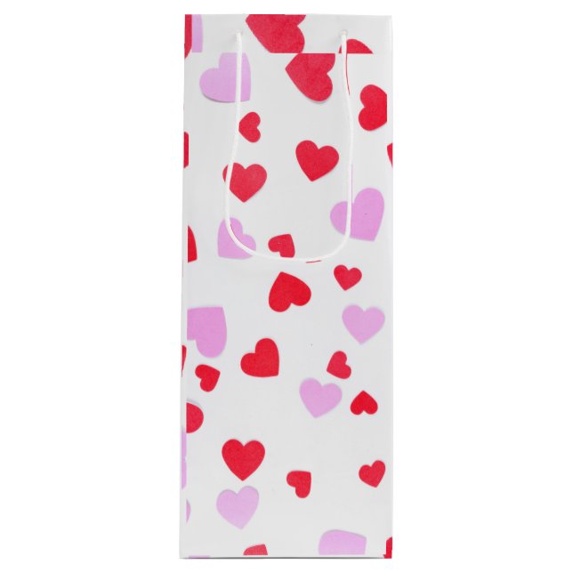 Sac Cadeau Pour Bouteille Coeurs roses rouges (Devant)