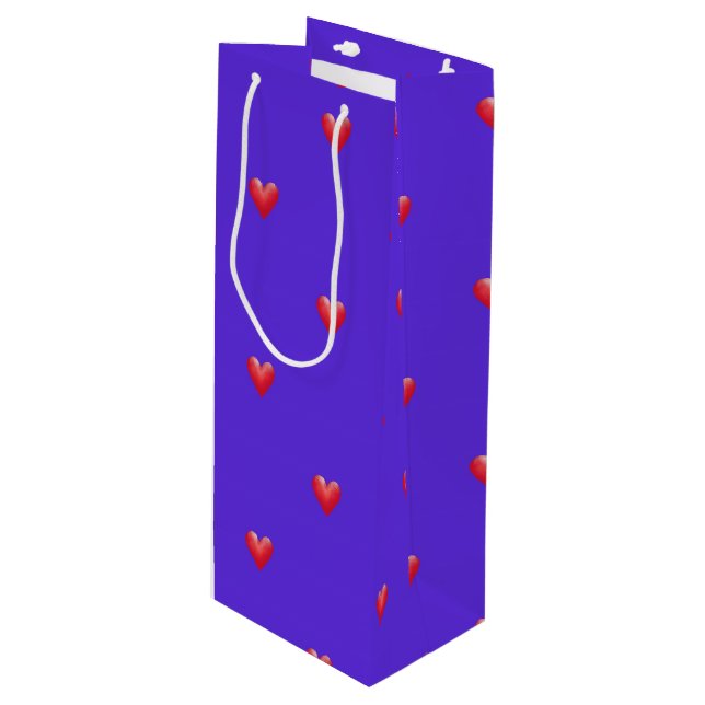 Sac Cadeau Pour Bouteille Coeurs roses sur pourpre | Saint Valentin (Devant Angle)