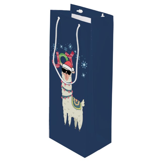 Sac Cadeau Pour Bouteille Cool Llama à Santa Hat avec des flocons de neige N (Devant Angle)