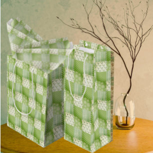 Sac Cadeau Pour Bouteille Coup d'oeil Rétro Vert Jaune Ecru Patchwork