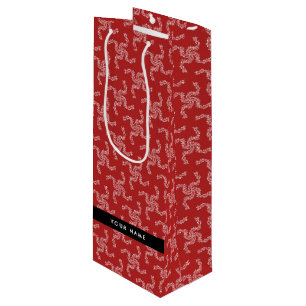 Sac Cadeau Pour Bouteille Couronne de Noël, Rouge, Votre nom, Personnaliser