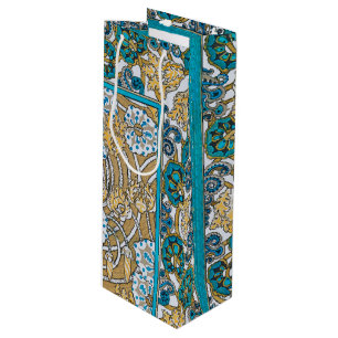 Sac Cadeau Pour Bouteille cyclamen bleu art nouveau fleur botanique