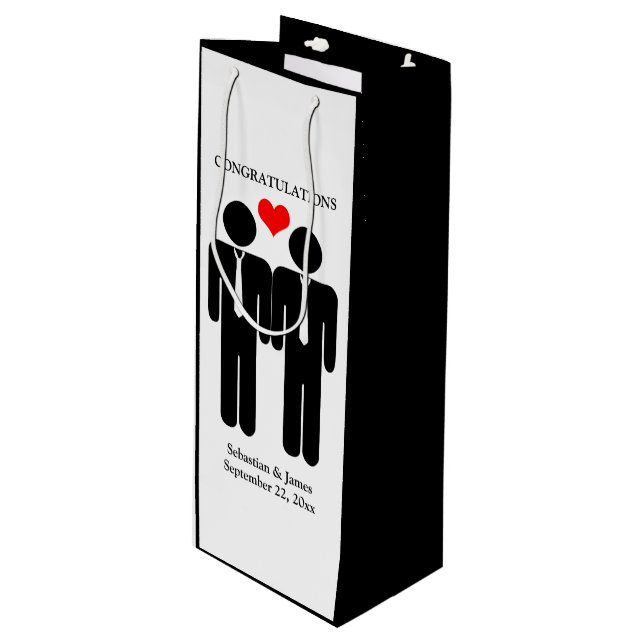 Sac Cadeau Pour Bouteille Deux Salles En Mariage Cravate Personnalisable (Devant Angle)