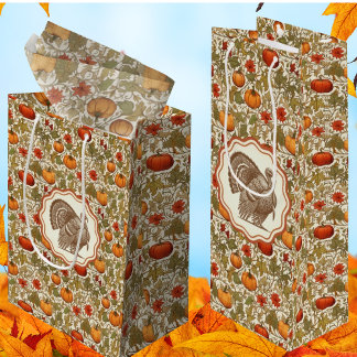 Sac Cadeau Pour Bouteille Dindon sauvage de William Morris citrouilles