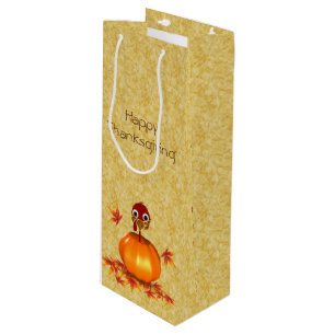 Sac Cadeau Pour Bouteille Drôle Thanksgiving Turquie en Citrouille