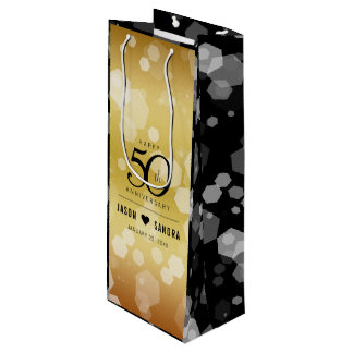Sac Cadeau Pour Bouteille Élégant 50e anniversaire de Mariage d'or