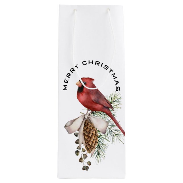 Sac Cadeau Pour Bouteille Élégant Festif Beau Cardinal de Noël (Devant)