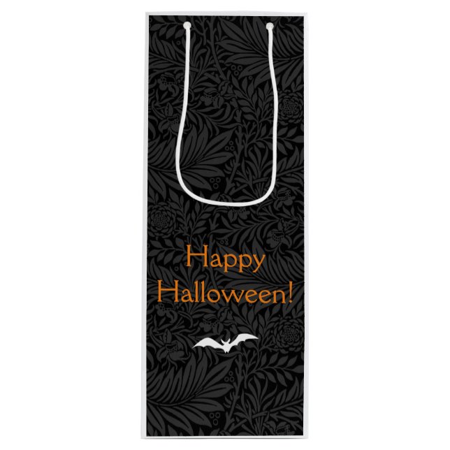 Sac Cadeau Pour Bouteille Élégant Halloween noir floral botanique (Devant)