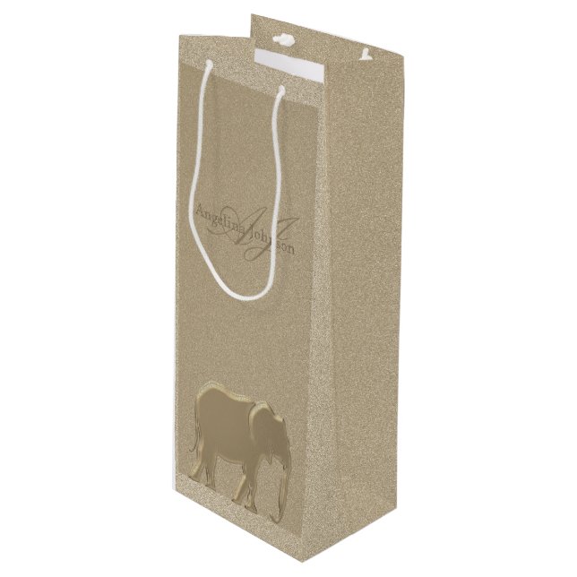 Sac Cadeau Pour Bouteille Élégant monogramme d'éléphant d'or (Devant Angle)